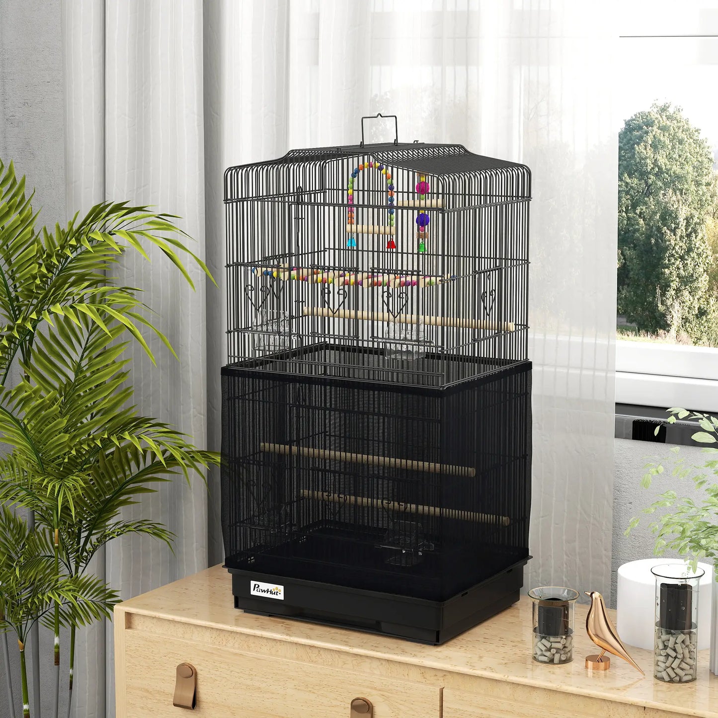 36" Bird Cage with Accessories, Handle, Mesh Cover, Black Bird Cages at Gallery Canada