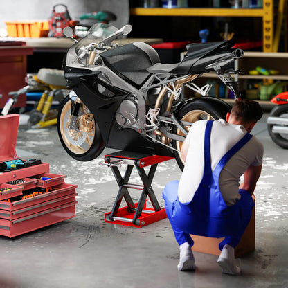 1100lbs Motorcycle Jack, Adjustable Scissor Lift, Anti-Slip Deck, Red Bike Trainer Stands at Gallery Canada