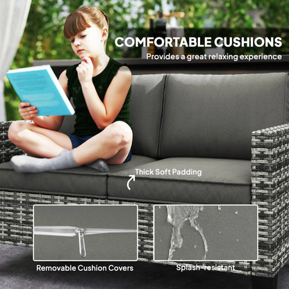 2 Seater Rattan Outdoor Sofa with Cushions, Dark Grey Patio Furniture Sets at Gallery Canada