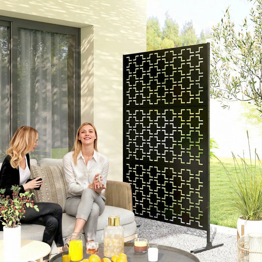 6.5FT Metal Privacy Screen, Grid Style, Outdoor Divider, Black Side Awnings Black at Gallery Canada