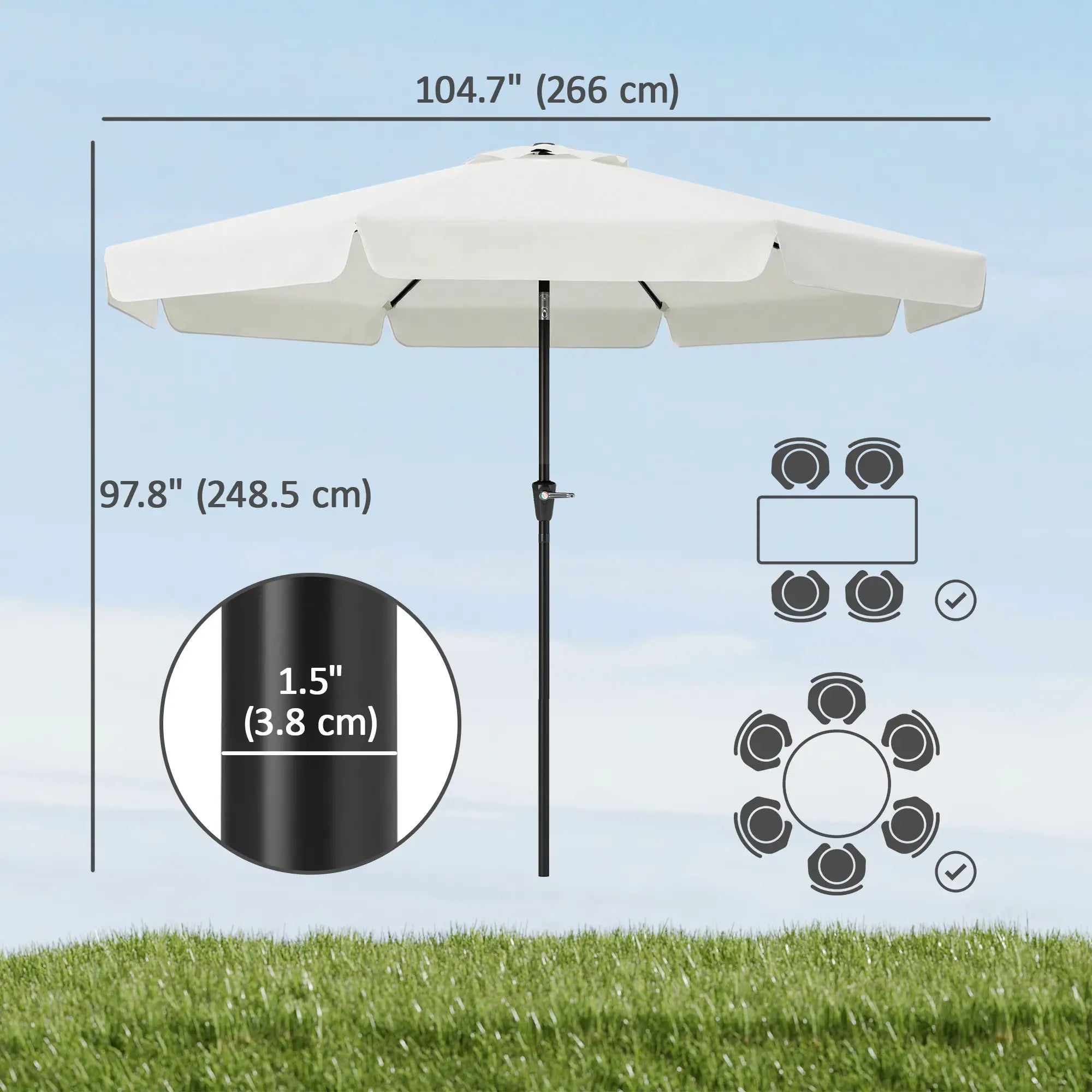 8.5 ft Round Patio Umbrella, Tilt and Crank, Cream White Sun Umbrellas at Gallery Canada