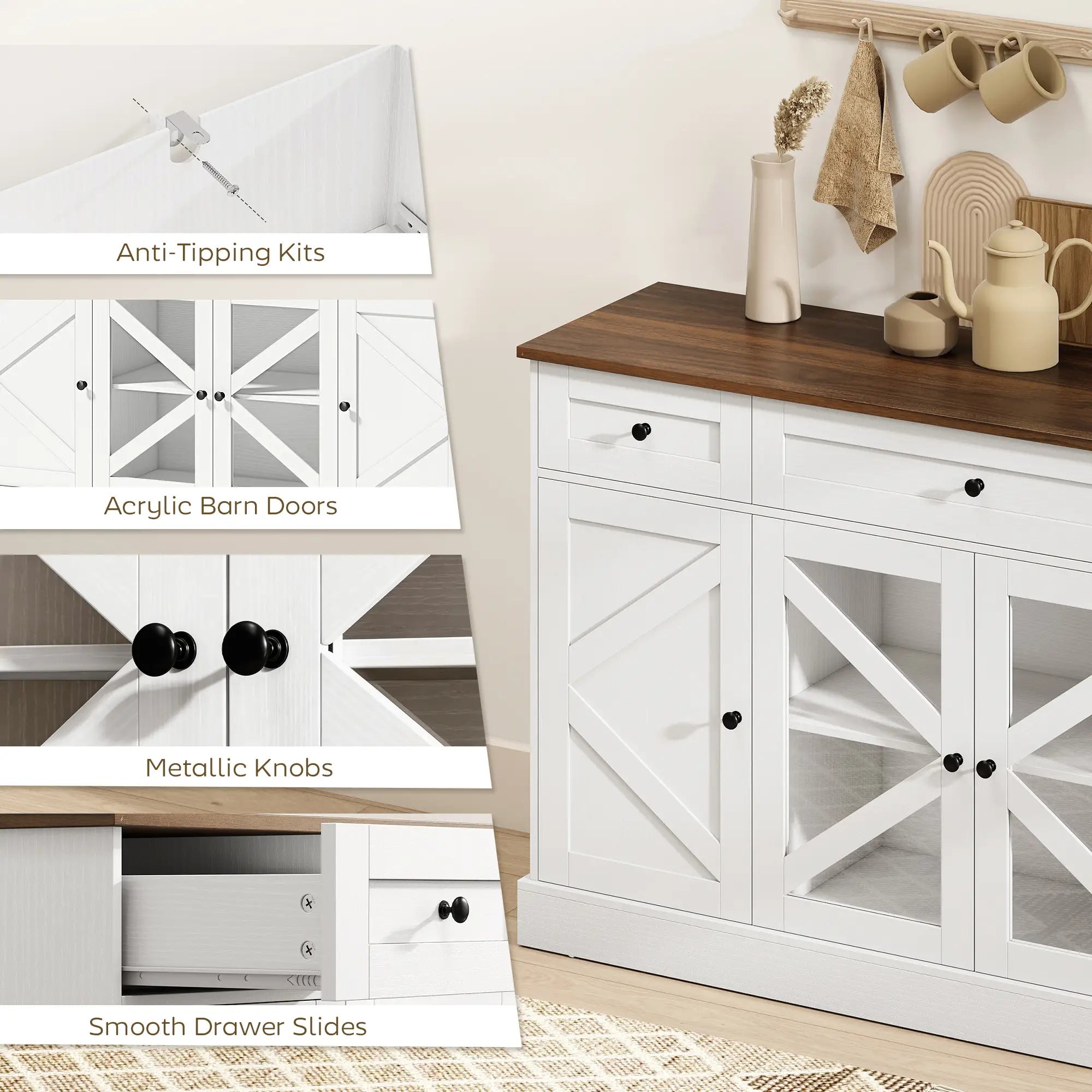 Farmhouse Sideboard Buffet Cabinet, 54