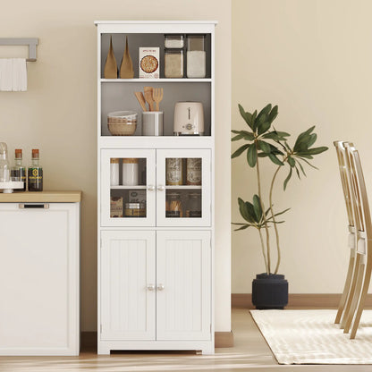 63" Small Buffet with Hutch, 4-Door Kitchen Pantry, Adjustable Shelf, White Kitchen Pantry Cabinets at Gallery Canada