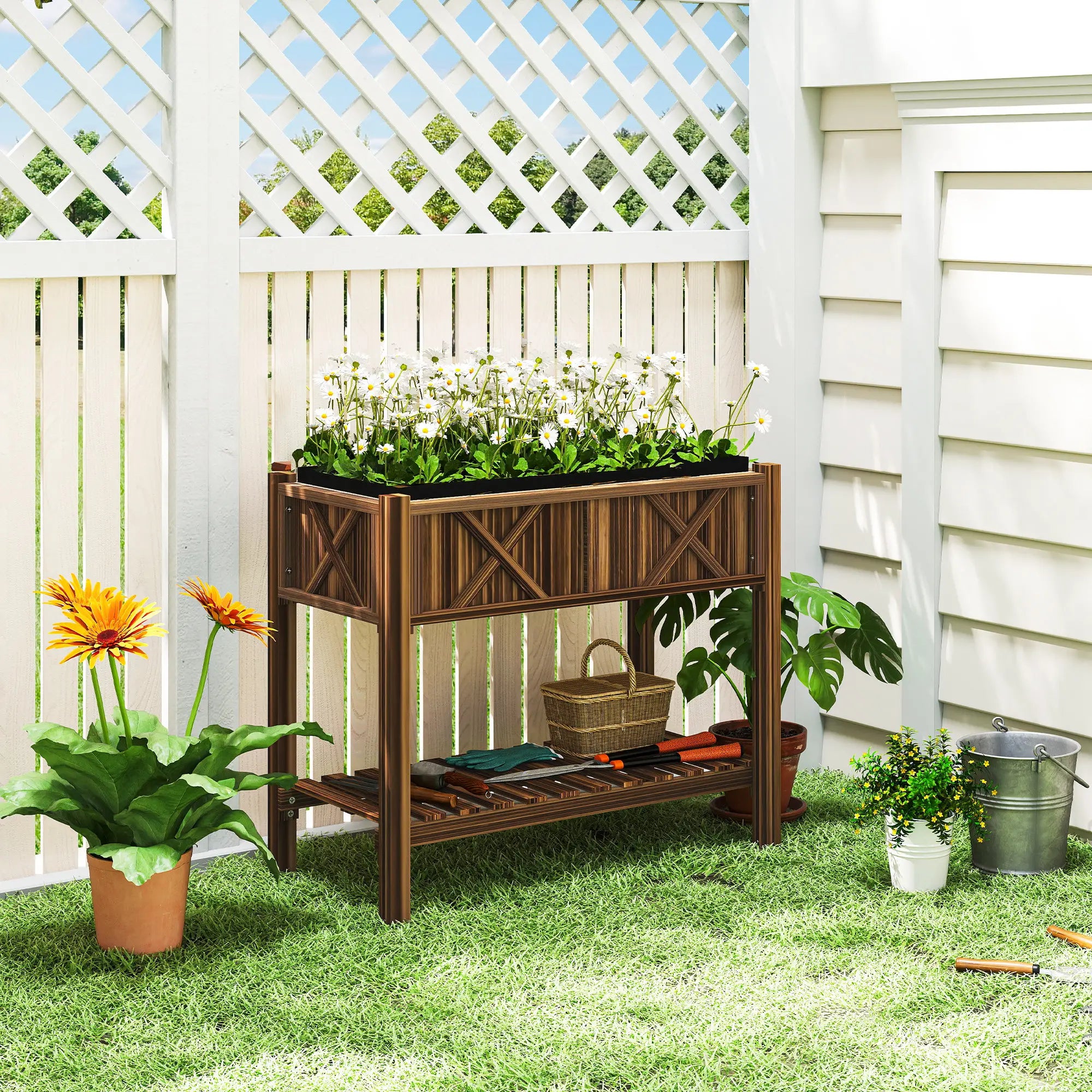 Wooden Raised Garden Bed, Elevated Planter Box, 34