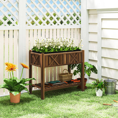 Wooden Raised Garden Bed, Elevated Planter Box, 34"x18"x30", Carbonized Raised Garden Beds at Gallery Canada