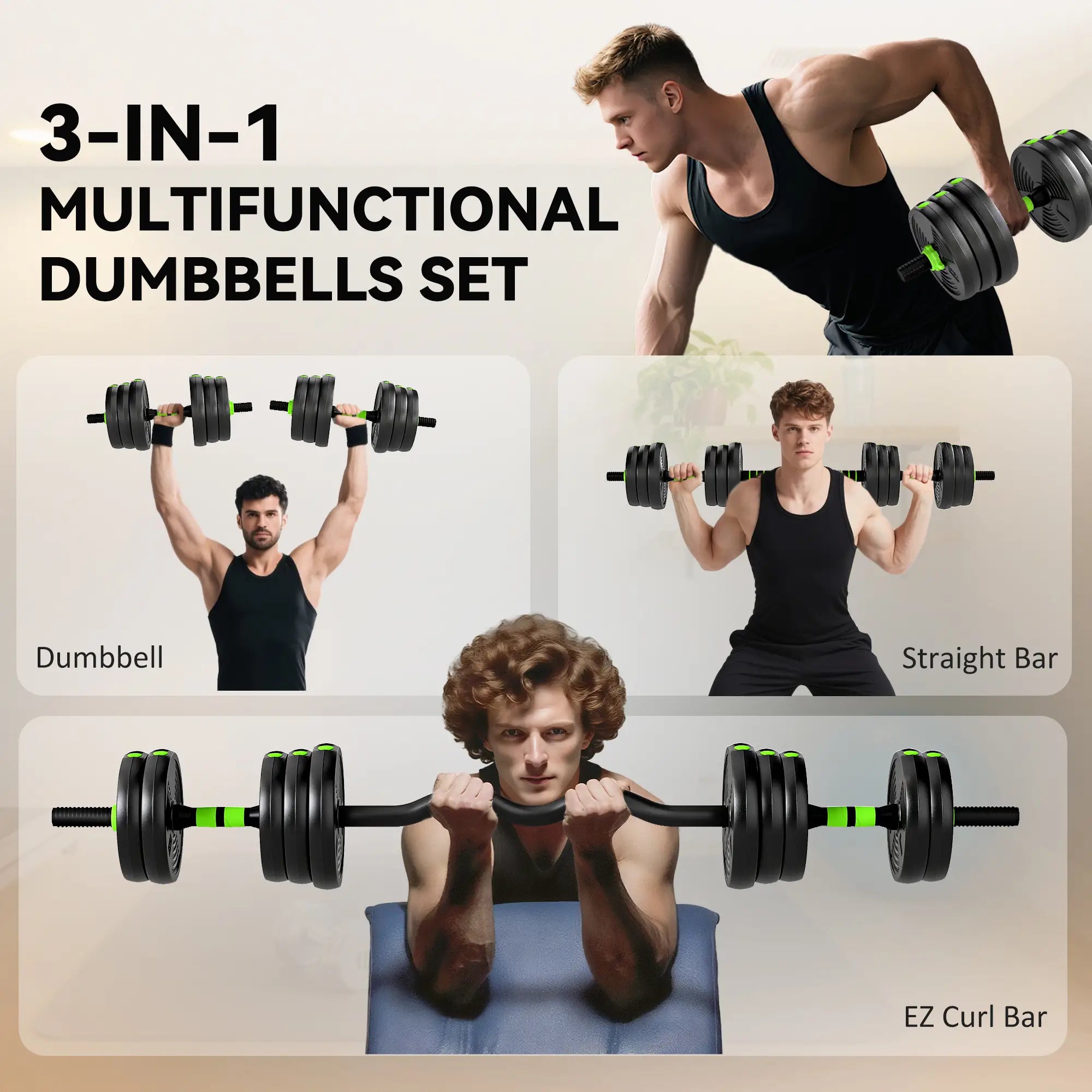 Adjustable Dumbbell Set, 3 in 1 Weights, 55lb with Connector, Non-Slip Grip Dumbbells & Barbells at Gallery Canada