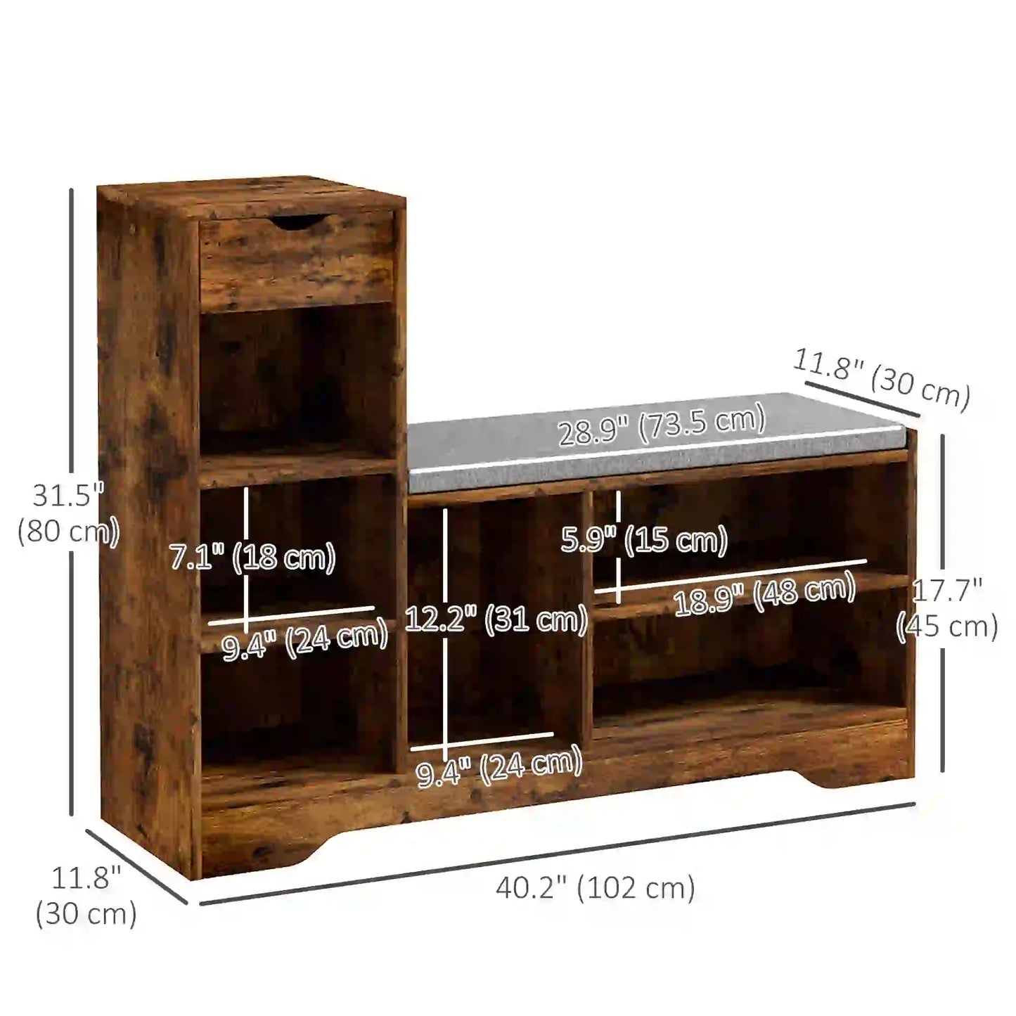 Upholstered Shoe Storage Bench With Seat, Drawer, 6 Shelves, Rustic Brown Shoe Storage Cabinets & Racks at Gallery Canada