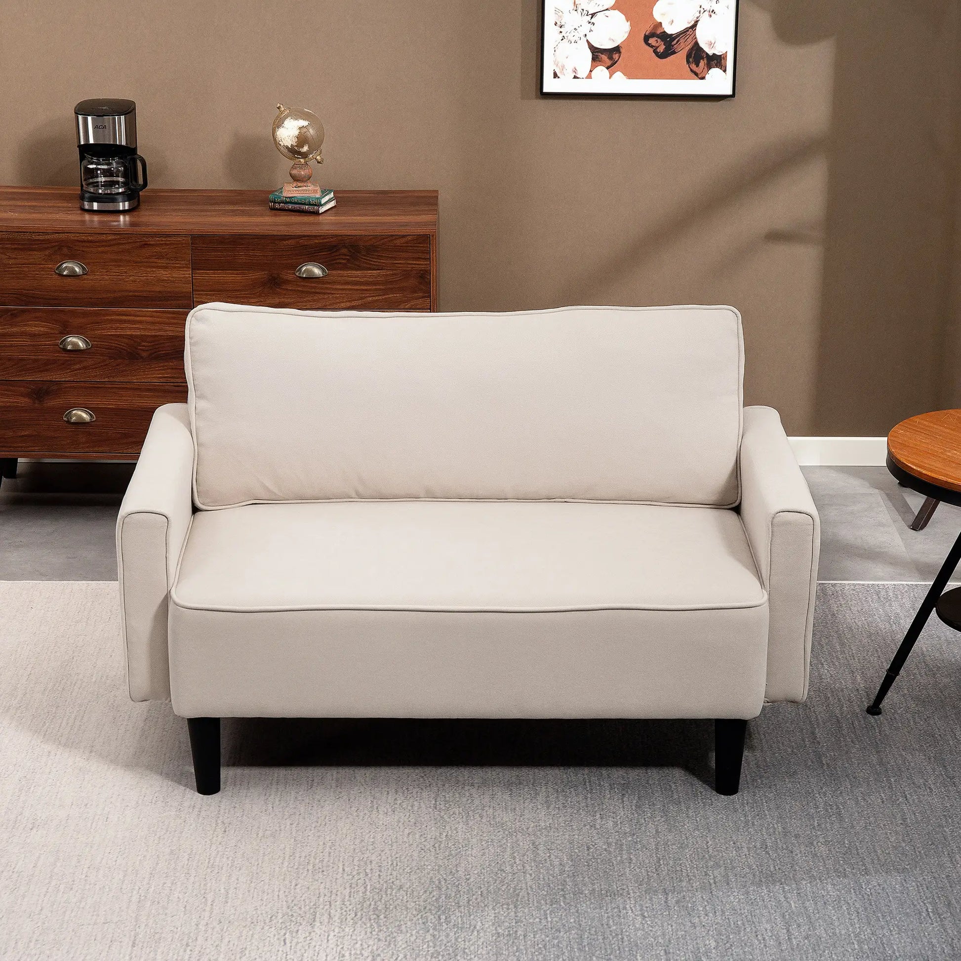 Linen Loveseat Sofa, 2 Seater with Thick Padded Seat, Beige 2-Seater Sofas at Gallery Canada