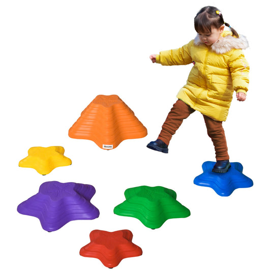 6PCs Larger Size Balance Stepping Stones for Kids with Non-slip Bottom, Stackable Obstacle Course Outdoor Indoor, Play River Rocks with Starfish Style - Gallery Canada