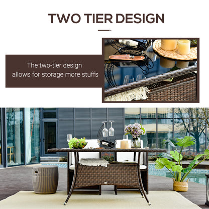Rattan Dining Table with Glass Top, Storage Shelf, 59" x 34" x 29", Brown Patio Dinning Tables at Gallery Canada