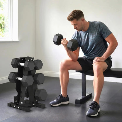 120Lbs Rubber Coated Hex Dumbbell Set With Vertical Rack, Rubber Dumbbells & Barbells at Gallery Canada