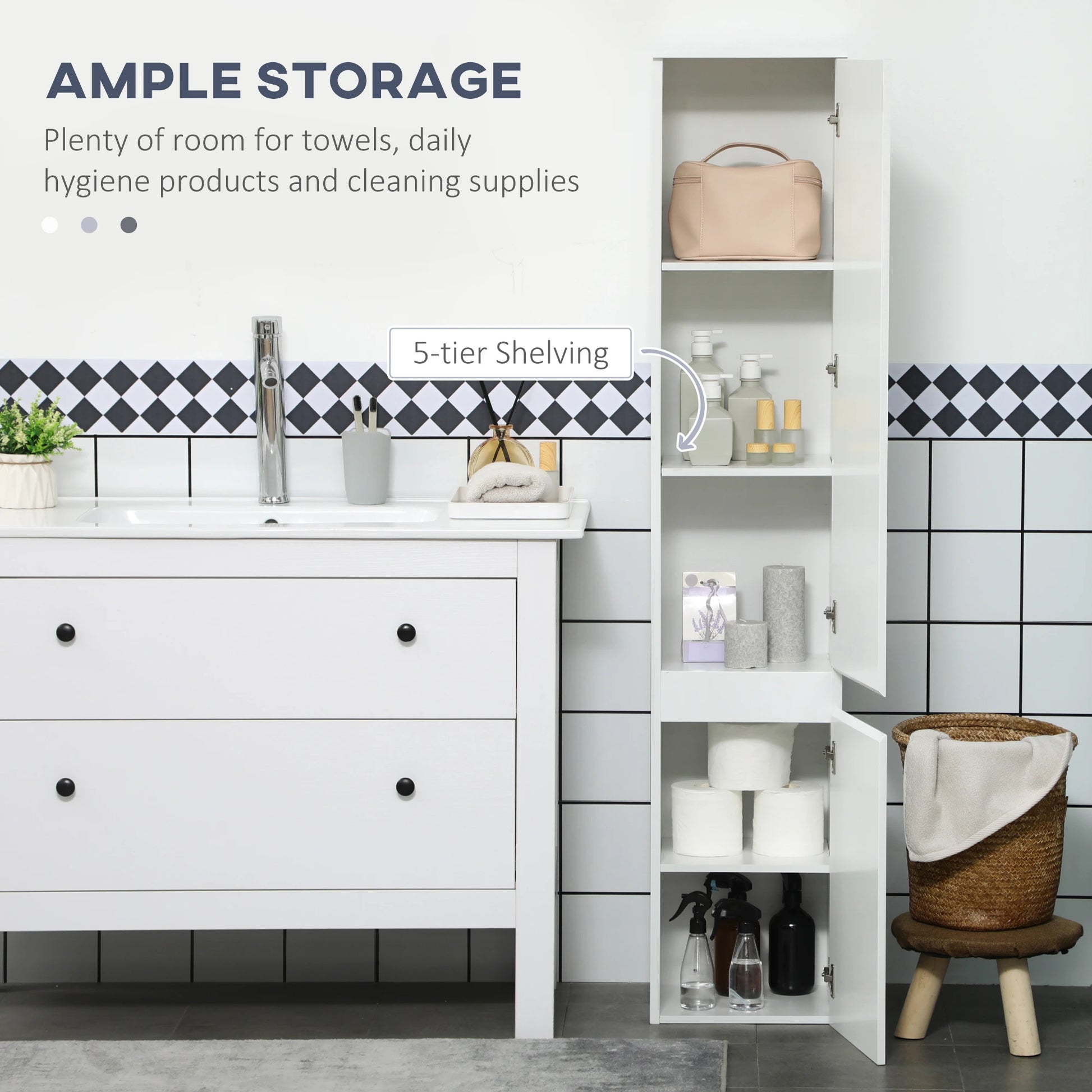 Tall Bathroom Cabinet, Adjustable Shelves, 11.8" x 11" x 6", White Bathroom Cabinets at Gallery Canada