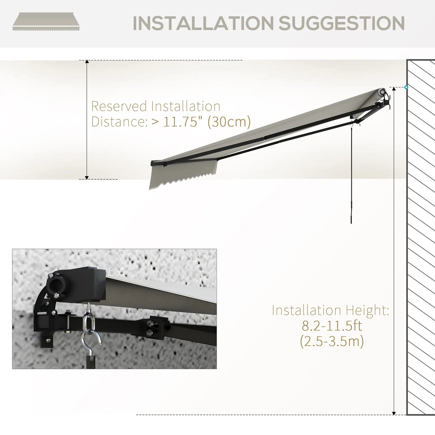 13' x 10' Retractable Awning, UV Resistant Sunshade, Light Grey Window Awnings at Gallery Canada