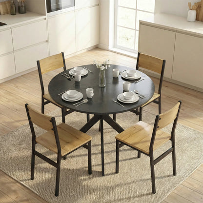 39" Dining Table, Round Kitchen Table, Steel Legs, Wood Grain, Black Dining Tables at Gallery Canada