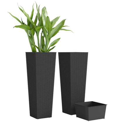 23.6 Inch Tall Planters, Set of 2 Plastic Flower Pots, Black Garden Accessories at Gallery Canada