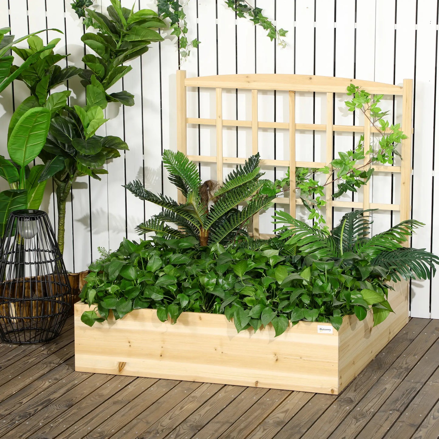 Wood Planter Box with Trellis, Raised Garden Bed, 43x46x47, Natural Wooden Planter Boxes at Gallery Canada