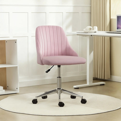 Velvet Makeup Chair, Adjustable Height, Swivel Wheels, Pink