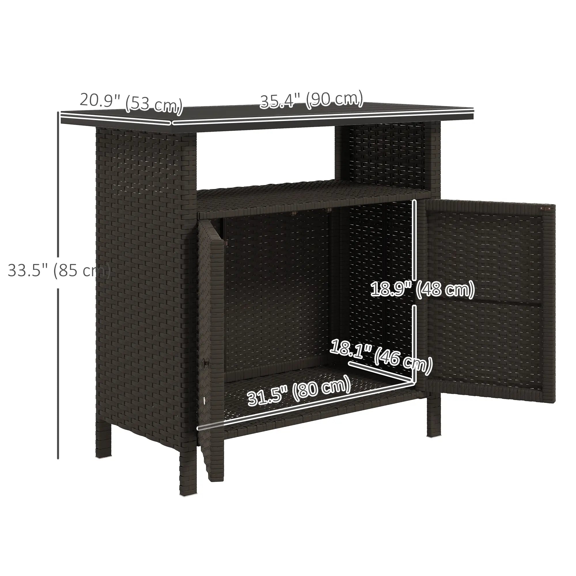 Wicker Outdoor Storage Cabinet, Two Doors With Shelf, Dark Coffee Patio Storage Boxes at Gallery Canada