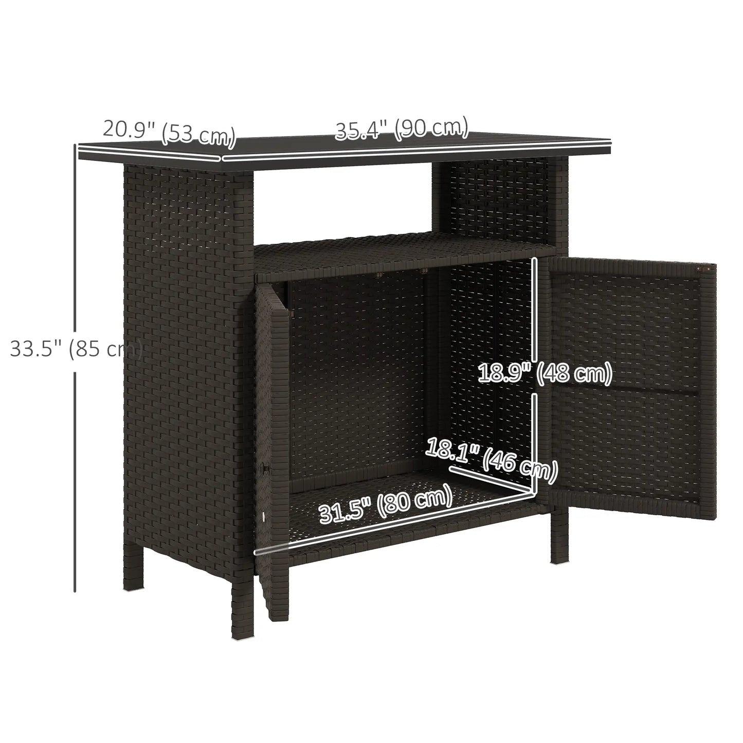 Wicker Outdoor Storage Cabinet, Two Doors With Shelf, Dark Coffee Patio Storage Boxes at Gallery Canada