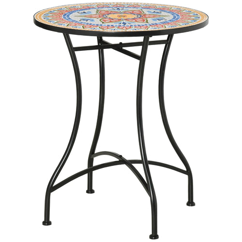 Round Mosaic Patio Table, Metal Frame, Outdoor Garden Furniture, Red