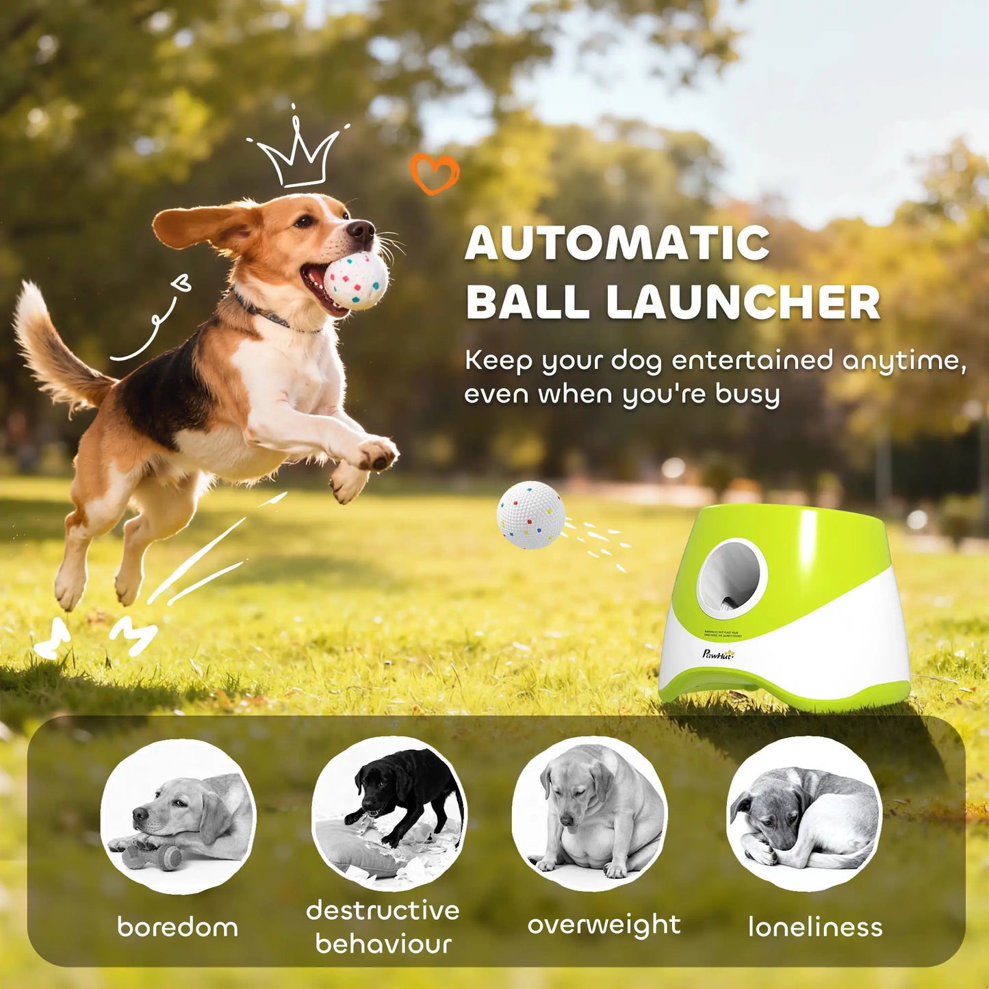 Automatic Dog Ball Launcher, 2.3" 5 Tennis Balls, 3 Distance Settings, Green Dog Agility Training Equipment at Gallery Canada