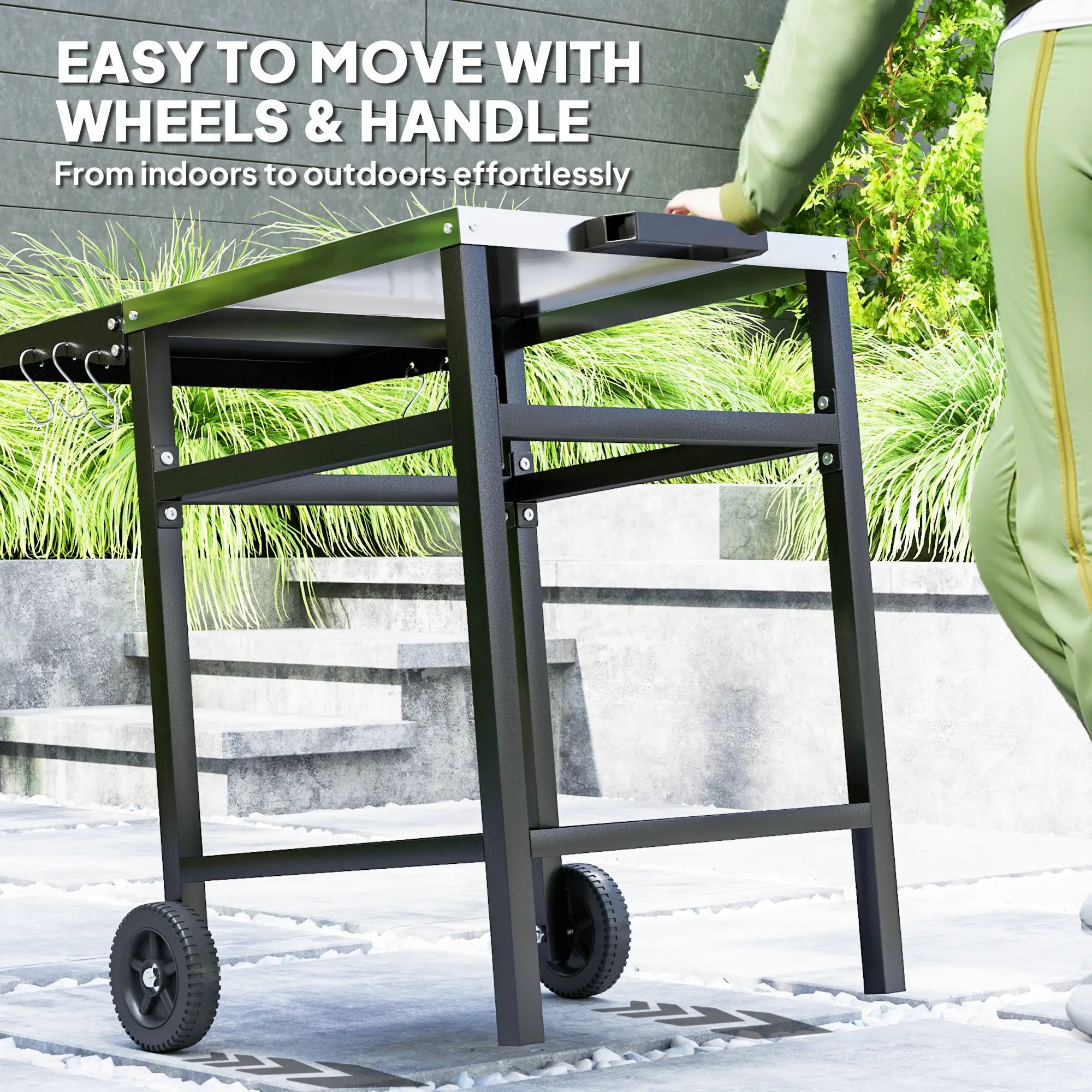 Outdoor Grill Cart With Stainless Steel Top, Foldable Side Table, Black Outdoor Grill Carts at Gallery Canada