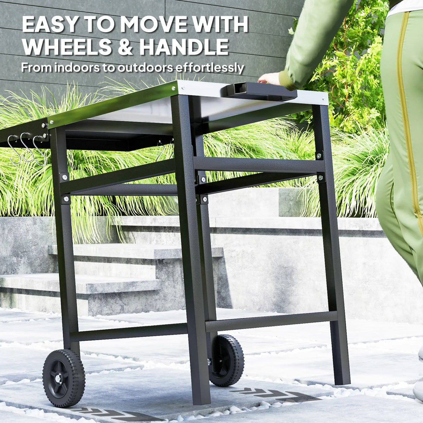 Outdoor Grill Cart With Stainless Steel Top, Foldable Side Table, Black Outdoor Grill Carts at Gallery Canada