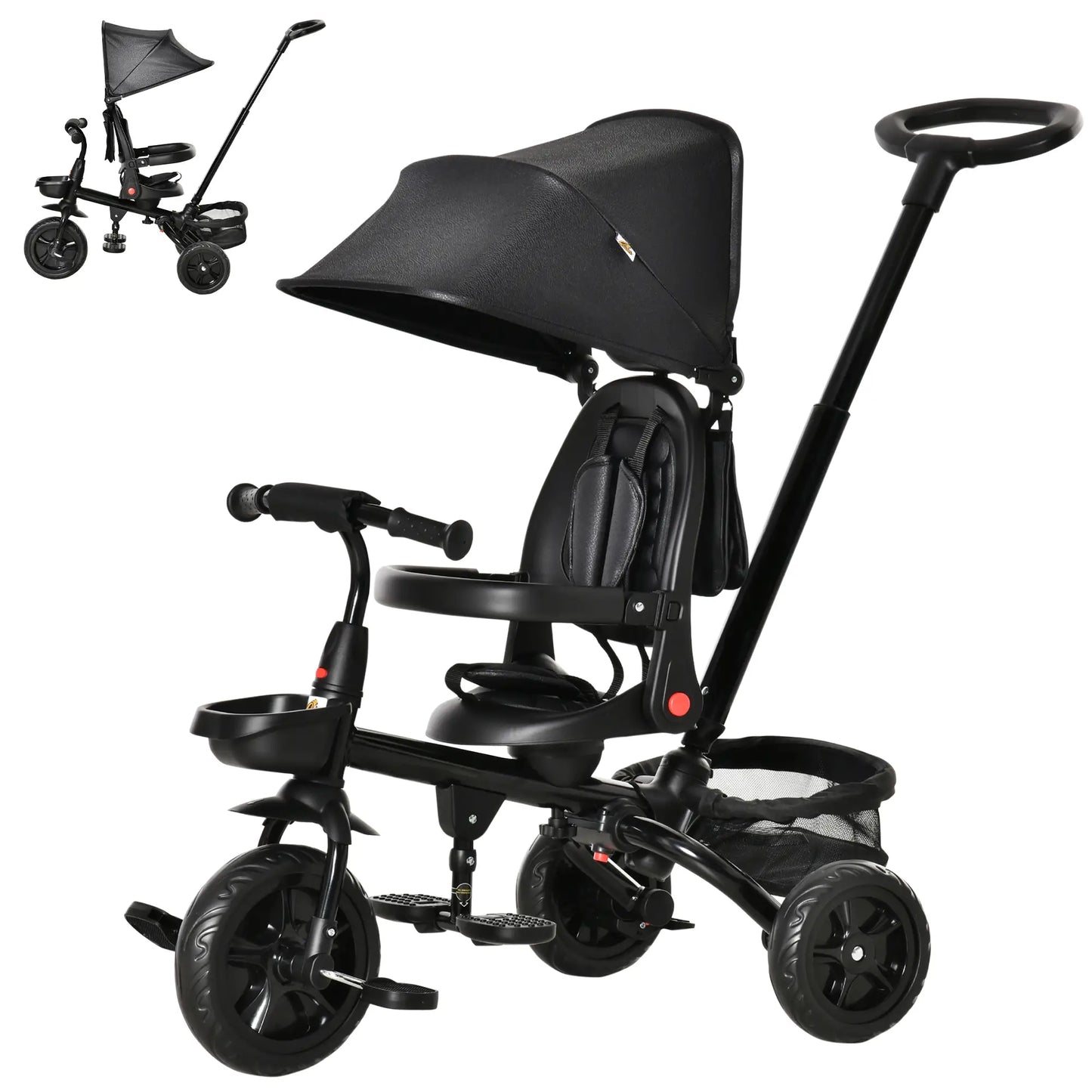 Toddler Tricycle, 4 in 1 Kids Trike, Adjustable Seat, Removable Handle, Black Tricycles for Kids at Gallery Canada