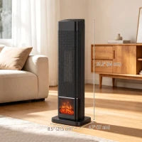 Chauffage électrique céramique 1500W, effet flamme, thermostat, oscillation, minuterie