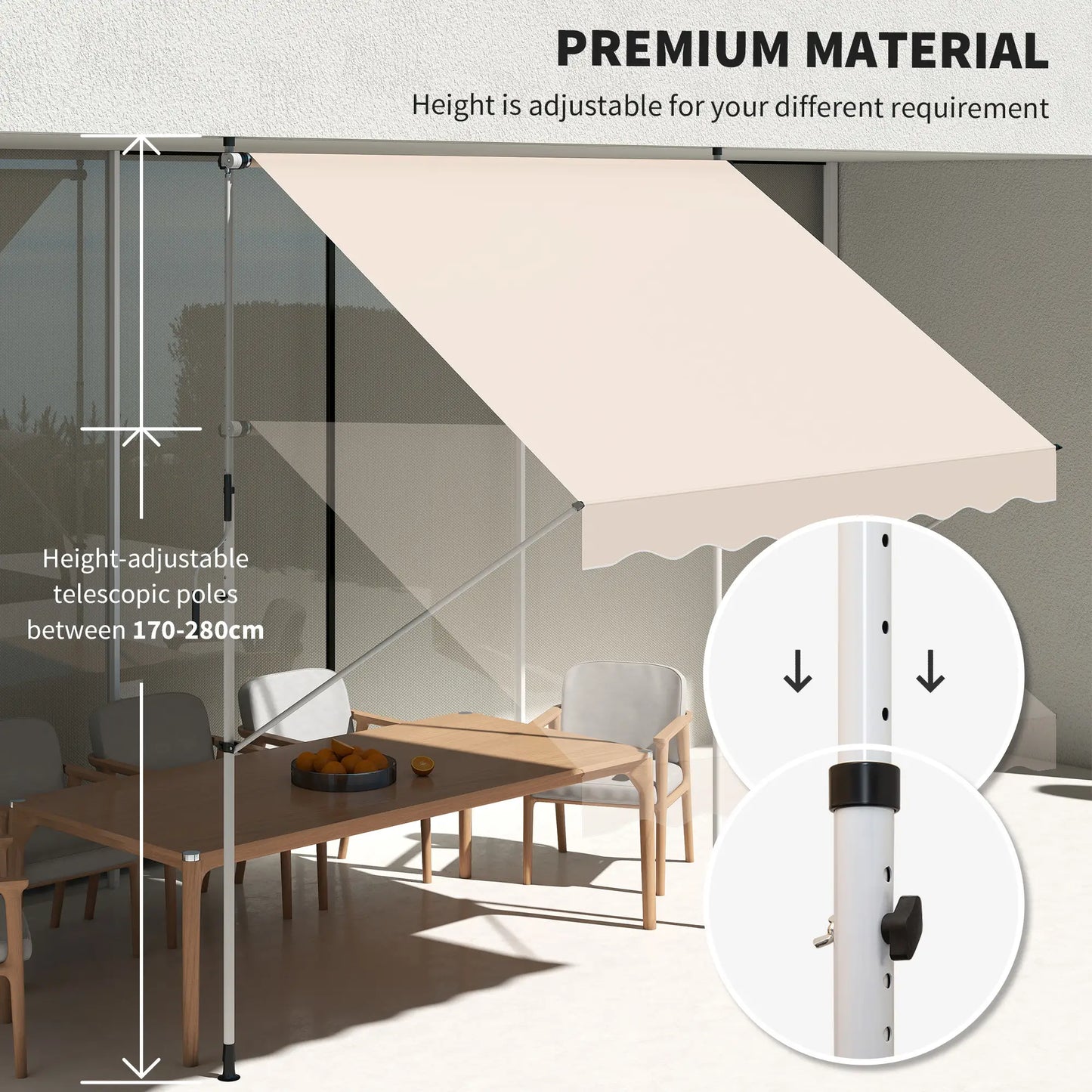 10x5ft Manual Retractable Awning, Water Resistant UV Protector, Beige Door Awnings at Gallery Canada