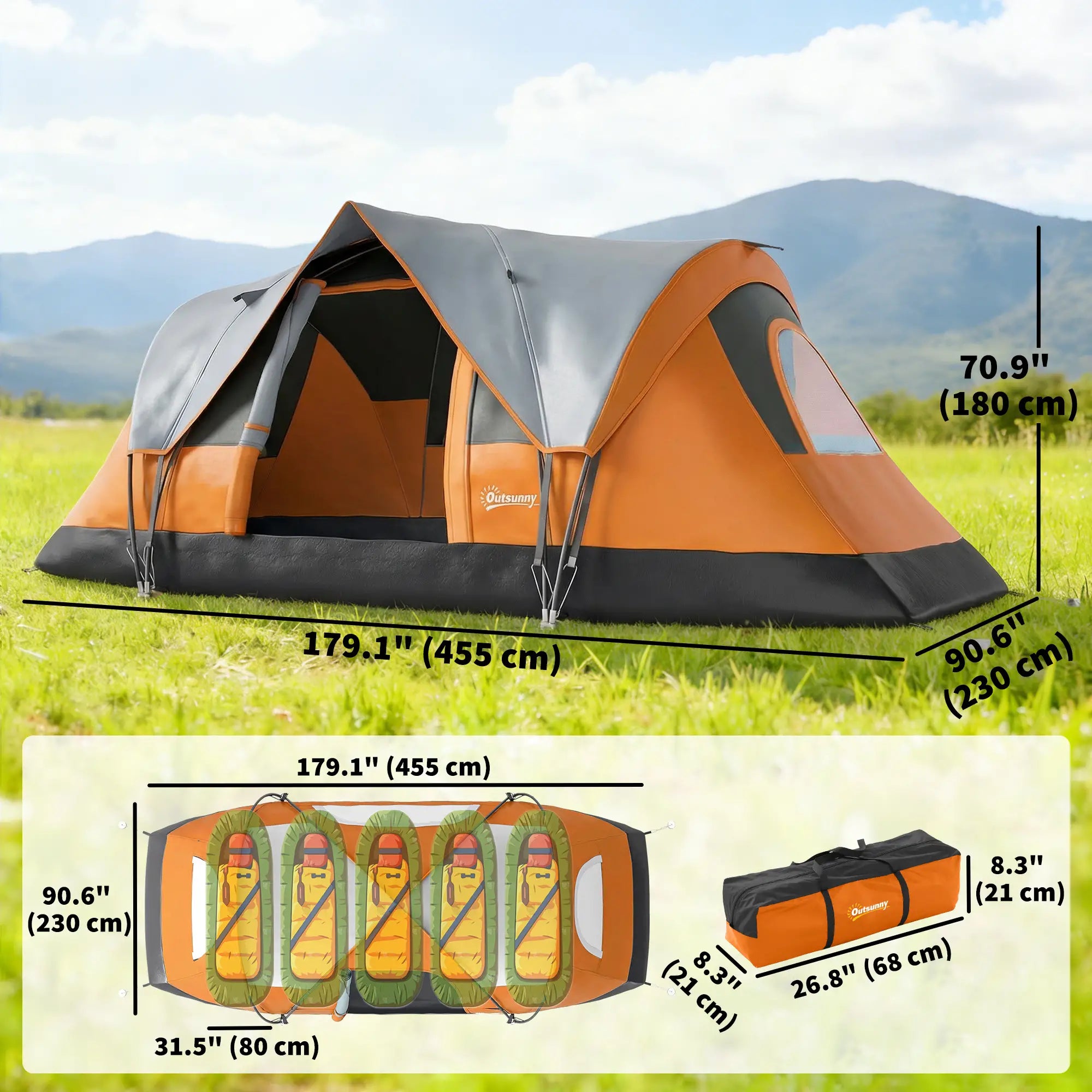 5-6 Person Family Tent, With Lighting Hook, Carrying Bag, Orange Camping Tents at Gallery Canada