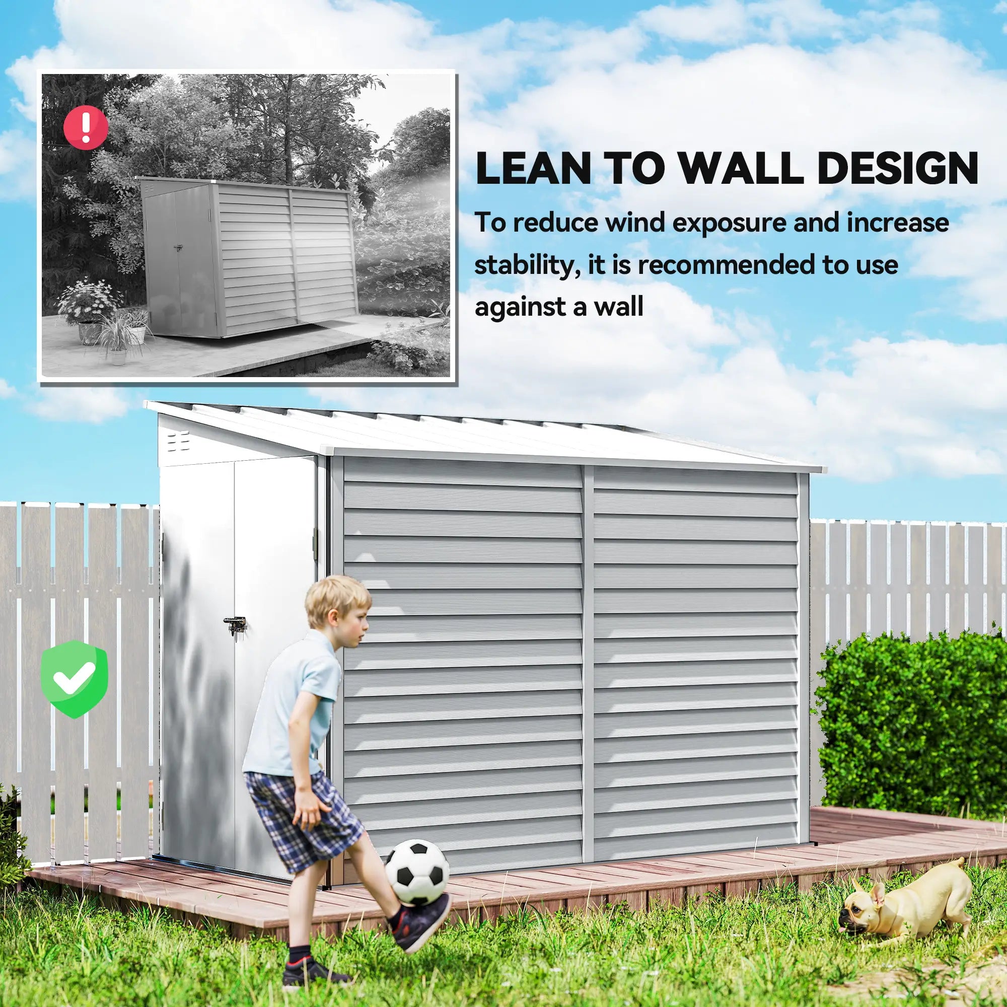 4.6' x 9' Steel Outdoor Storage Shed, Lean To Metal Tool House, White Sheds at Gallery Canada