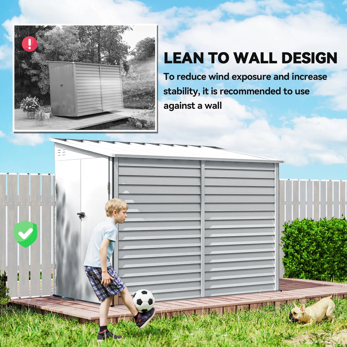 4.6' x 9' Steel Outdoor Storage Shed, Lean To Metal Tool House, White Sheds at Gallery Canada