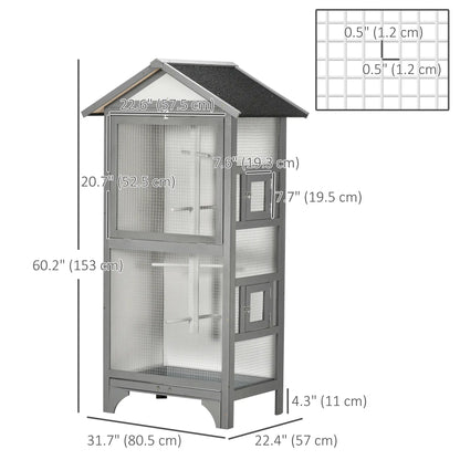 Wooden Bird Aviary Parrot Cage, Removable Tray, 2 Doors, 4 Perches, Light Grey Bird Cages at Gallery Canada