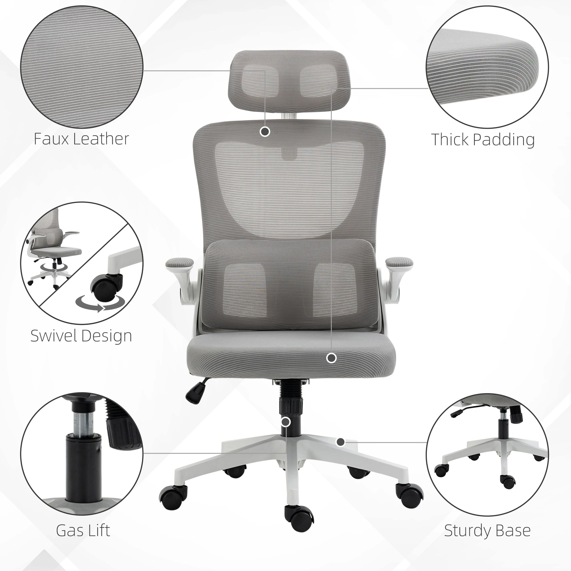 Ergonomic Office Chair, Auto-Adaptive Lumbar Support, Adjustable Headrest, Grey Executive & Manager Chairs at Gallery Canada