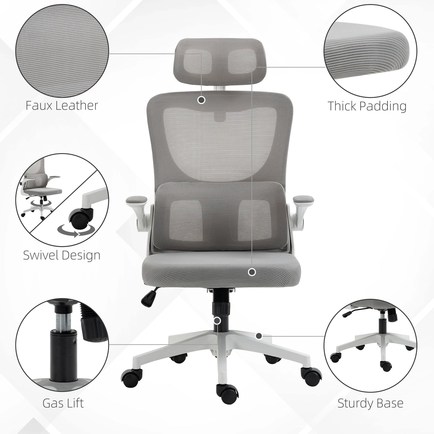 Ergonomic Office Chair, Auto-Adaptive Lumbar Support, Adjustable Headrest, Grey Executive & Manager Chairs at Gallery Canada