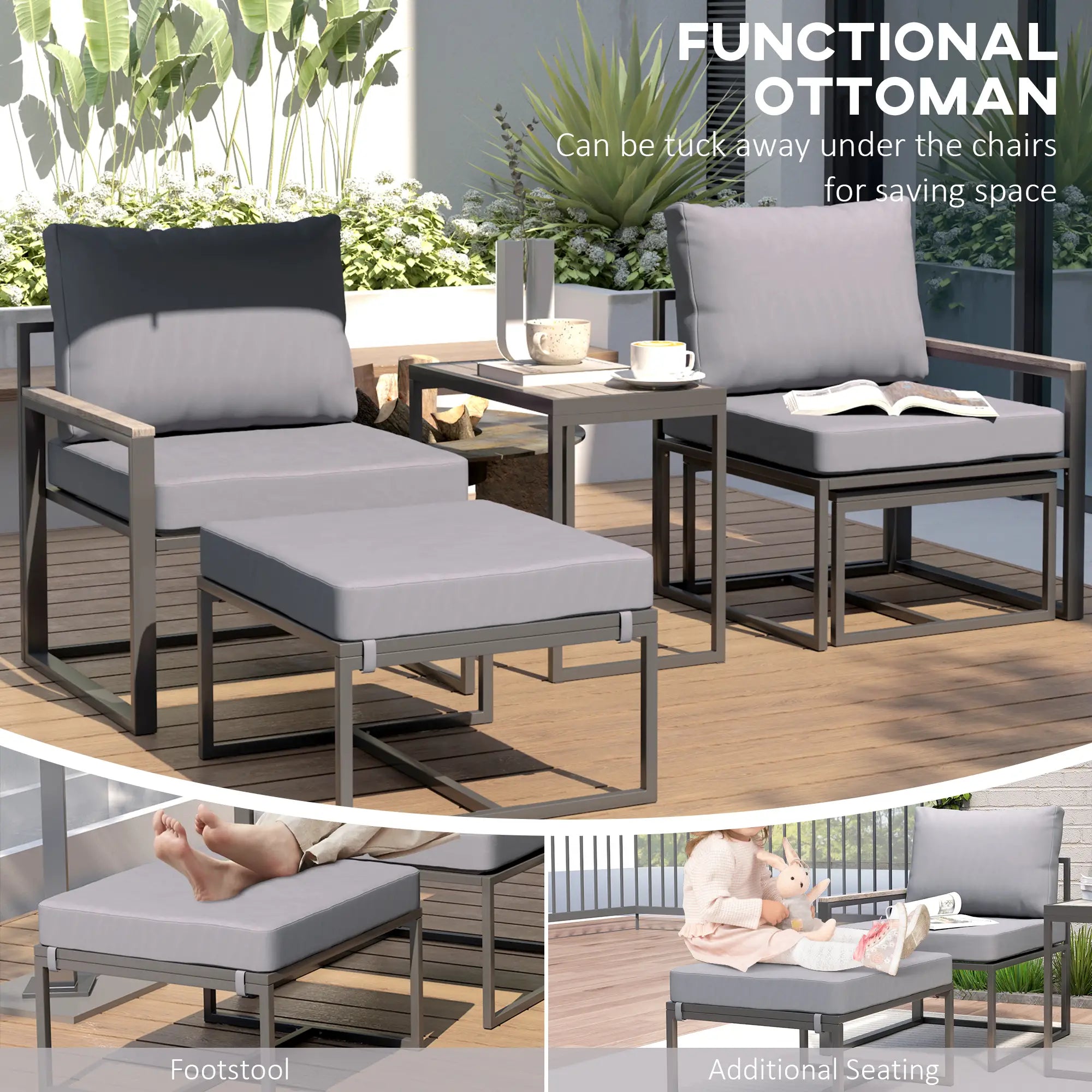 5-Piece Outdoor Patio Furniture Set, Small Sofa with Ottomans, Cushions, Grey Patio Furniture Sets at Gallery Canada