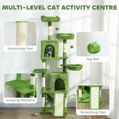 Cat Tree, 70 Inch Multi-Level Tower, 2 Condos, 2 Perches, Hammock, Green Cat Towers at Gallery Canada