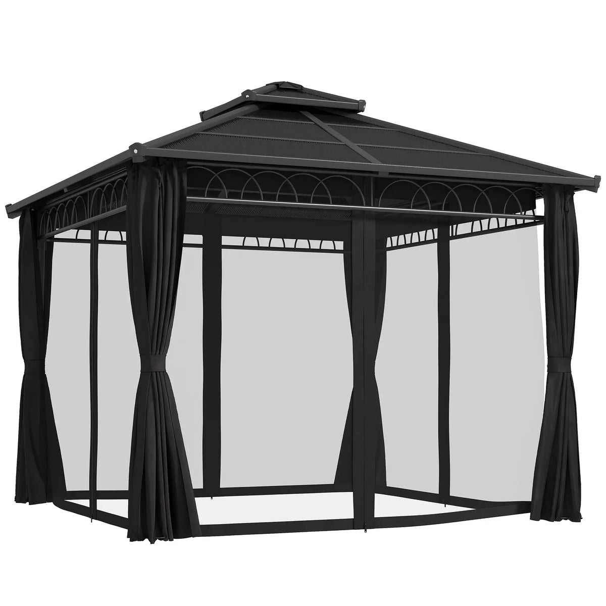 9' x 10' Hardtop Gazebo With Steel Frame, Nettings, Curtains, Black Gazebos at Gallery Canada