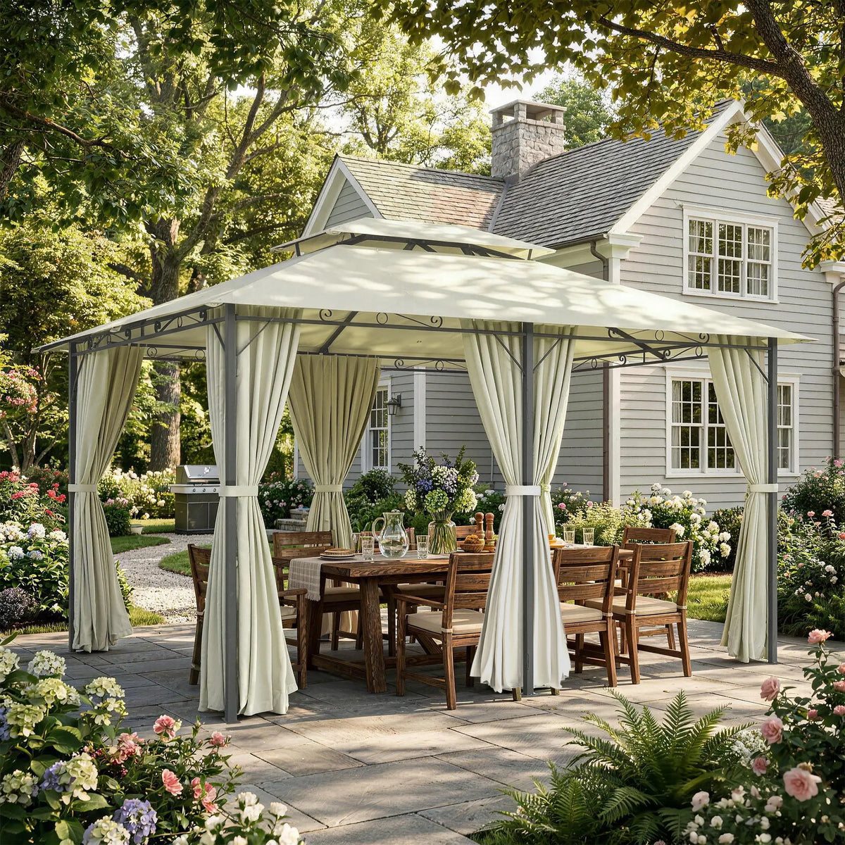 13' X 10' Soft-Top Gazebo With Curtains, Cream White Gazebos at Gallery Canada