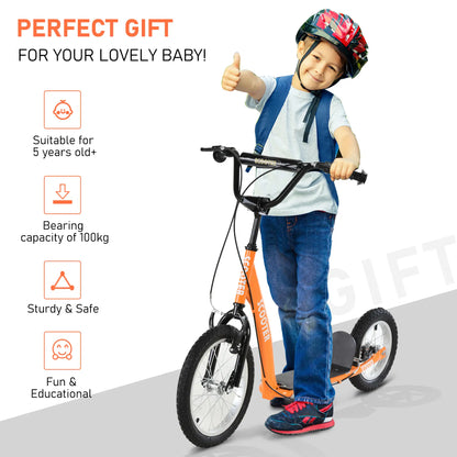 Kids Scooter, Adjustable Handlebar, Dual Brakes, Inflatable Wheels, Age 5+, Orange Scooters at Gallery Canada