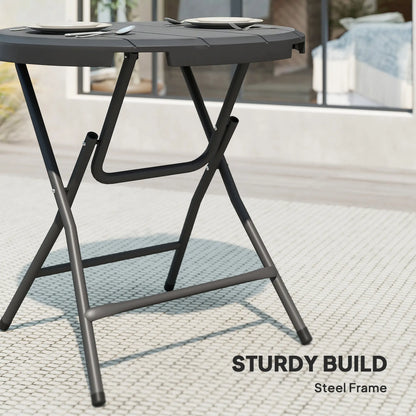 Foldable Round Outdoor Dining Table for 4, HDPE Tabletop, Steel Frame, Dark Grey Patio Dinning Tables at Gallery Canada