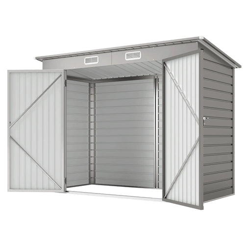 8 x 4FT Galvanized Garden Storage Shed, Metal Outdoor Shed, Light Grey