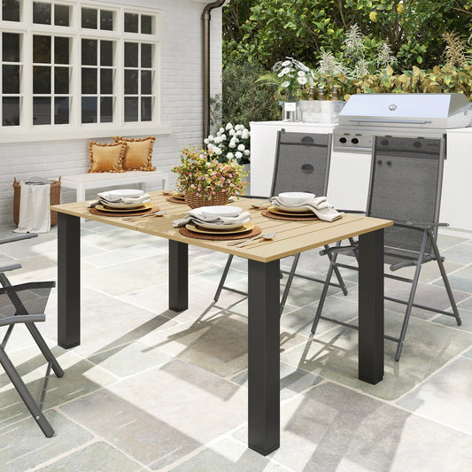 59" Outdoor Patio Table with Umbrella Hole, Slatted Tabletop, Brown Patio Dinning Tables Brown at Gallery Canada