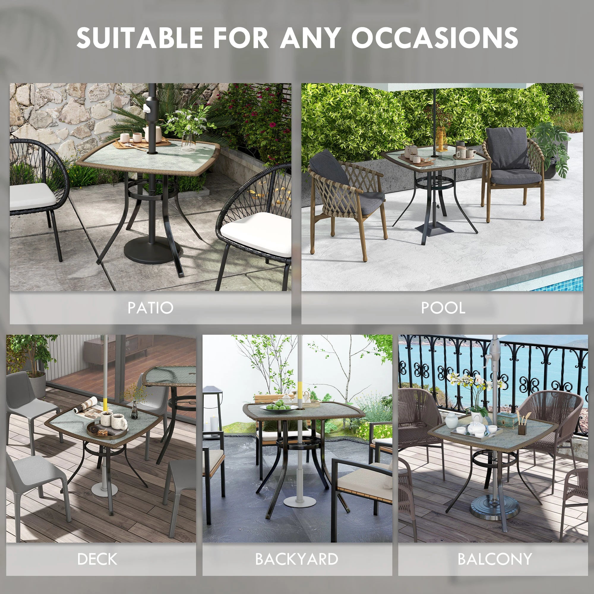 34 Square Outdoor Dining Table, Water-Grain Glass Top, Dark Brown Patio Dinning Tables at Gallery Canada