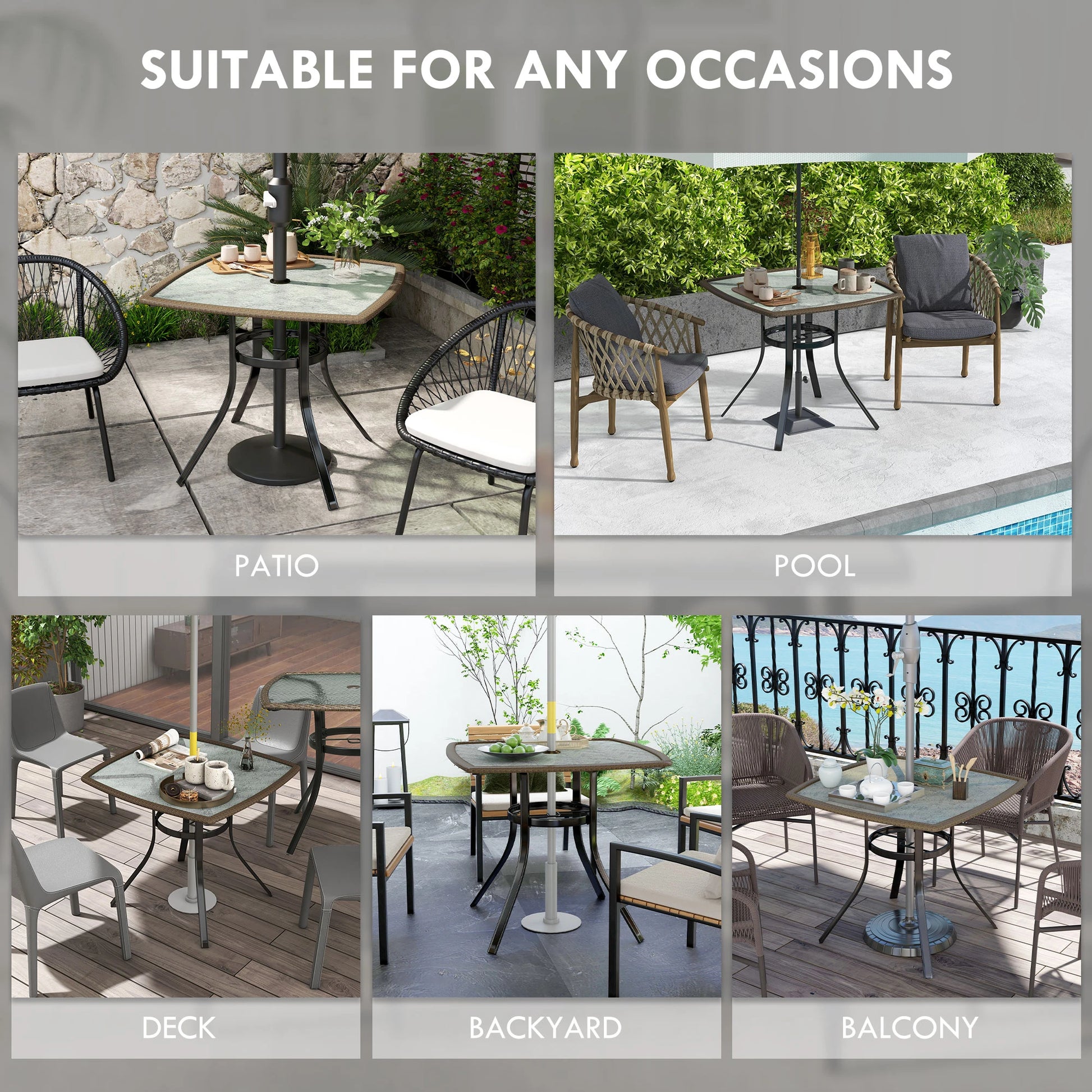 34 Square Outdoor Dining Table, Water-Grain Glass Top, Dark Brown Patio Dinning Tables at Gallery Canada