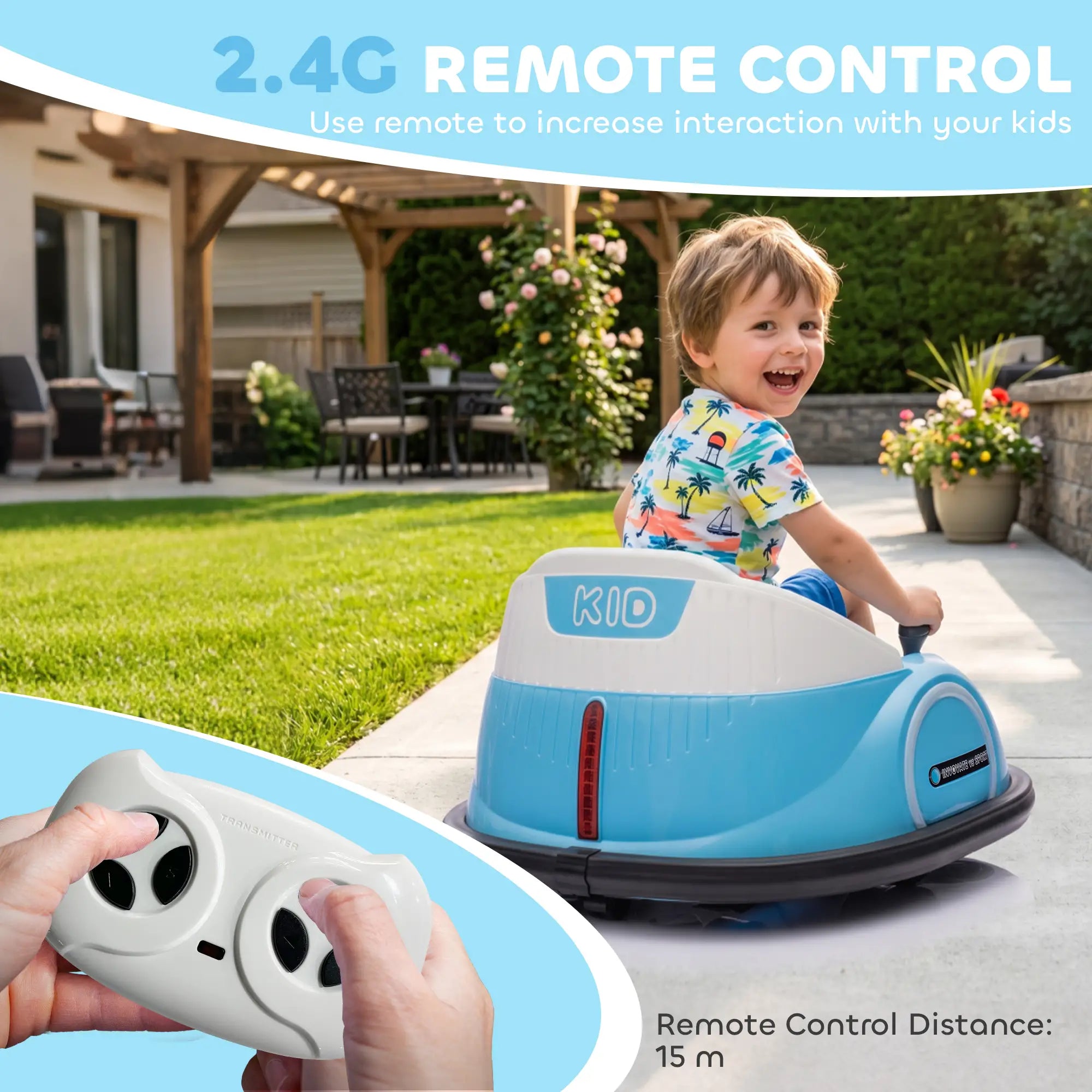 12V Toddler Bumper Car, 360 Remote Control, Lights Music Horn, 1.5-5 Years, Light Blue Electric Toy Cars at Gallery Canada