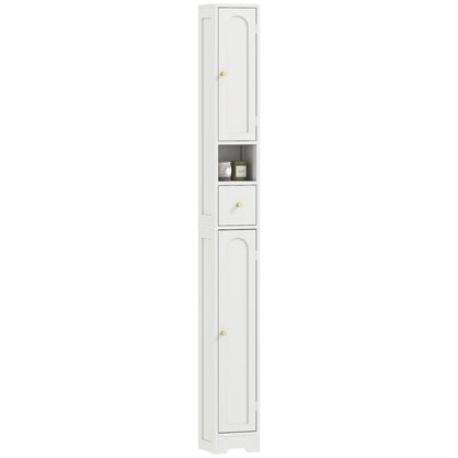 Tall Bathroom Cabinet, Modern Slim Storage, Arched Doors, White Freestanding Bathroom Cabinets at Gallery Canada