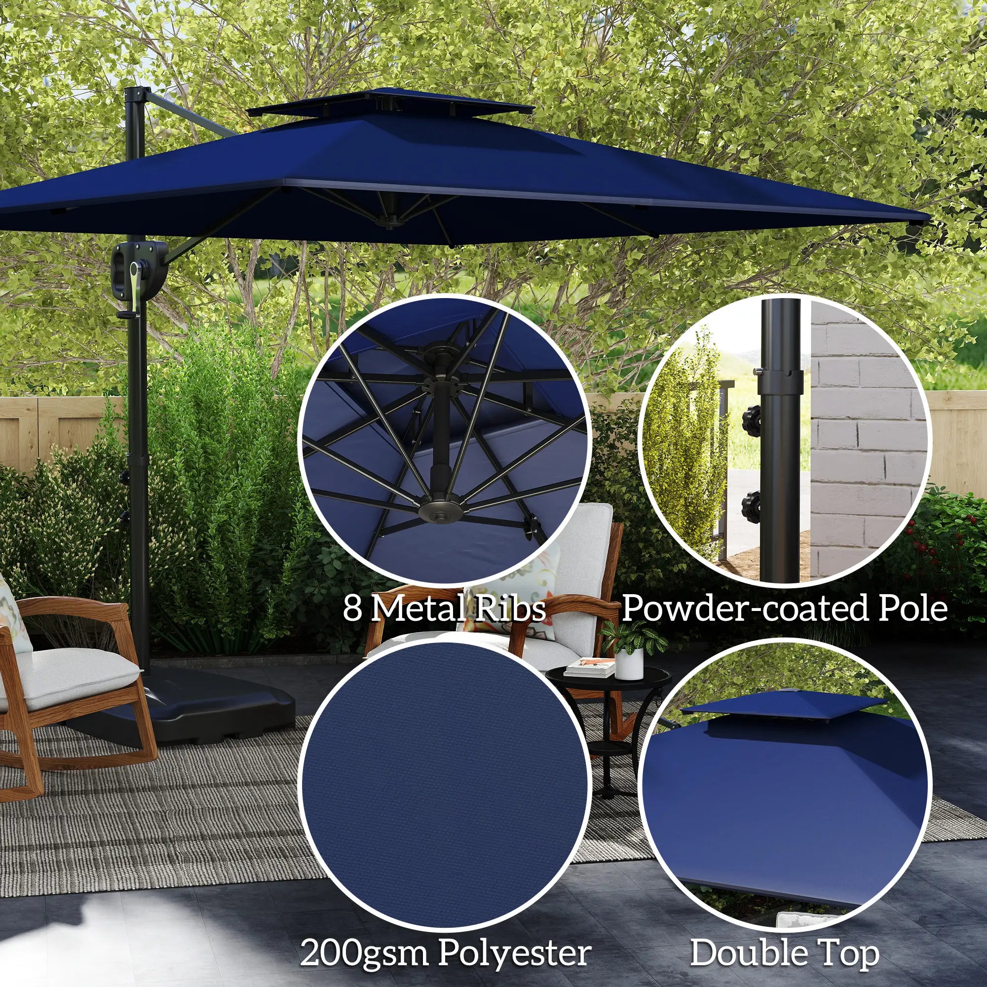 Square Cantilever Patio Umbrella, Double Top, 8' x 9', Dark Blue Offset Cantilever Umbrellas at Gallery Canada