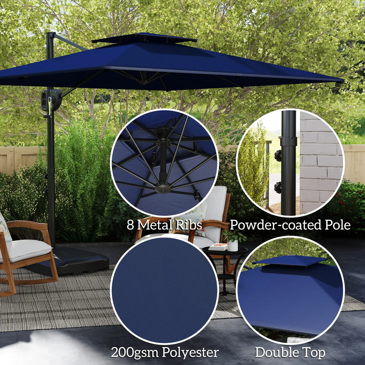 Square Cantilever Patio Umbrella, Double Top, 8' x 9', Dark Blue Offset Cantilever Umbrellas at Gallery Canada